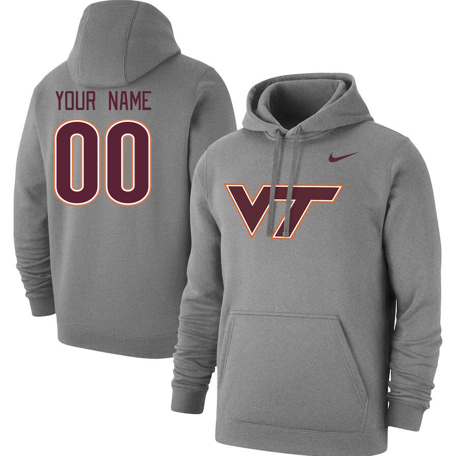Custom Virginia Tech Hokies Name And Number College Hoodie-Gray - Click Image to Close